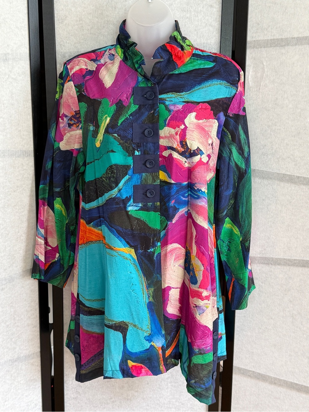 Claire Desjardins Tunic Jacket Top Wearable Art Abstract Floral Bold Print M